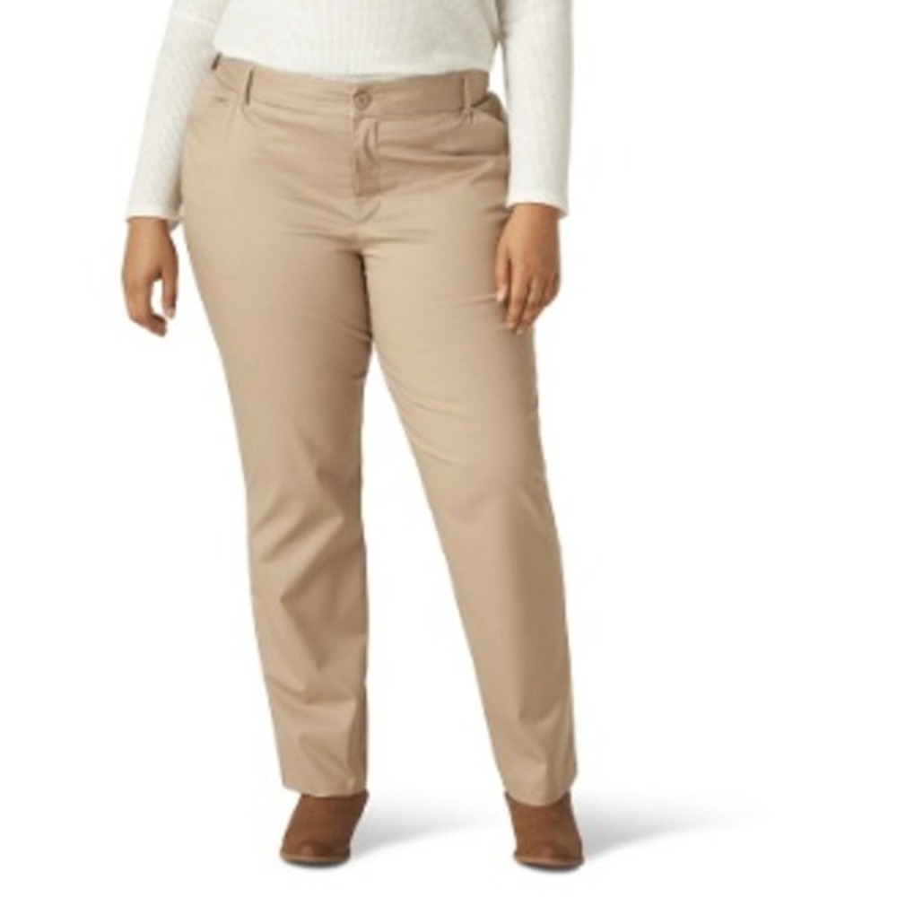 Lee Women's Tan Wrinkle Free Relaxed Fit Dress Pants Plus Size 18W Stretch